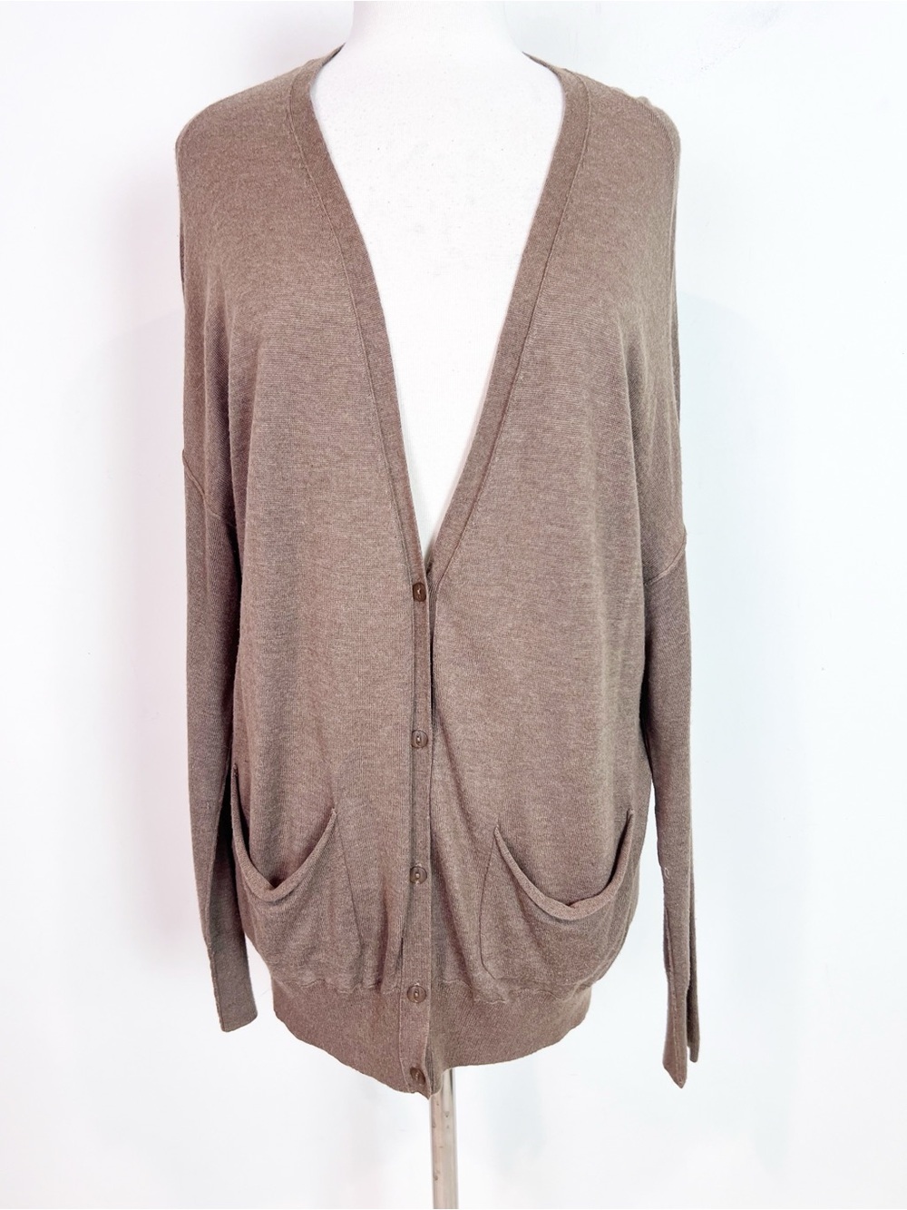 LINE BROWN BUTTON FRONT LONG SLEEVE BOYFRIEND CARDIGAN SWEATER MEDIUM